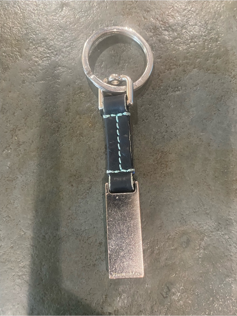 Tiffany & Co. Navy Leather Key Holder with Silver Hardware
